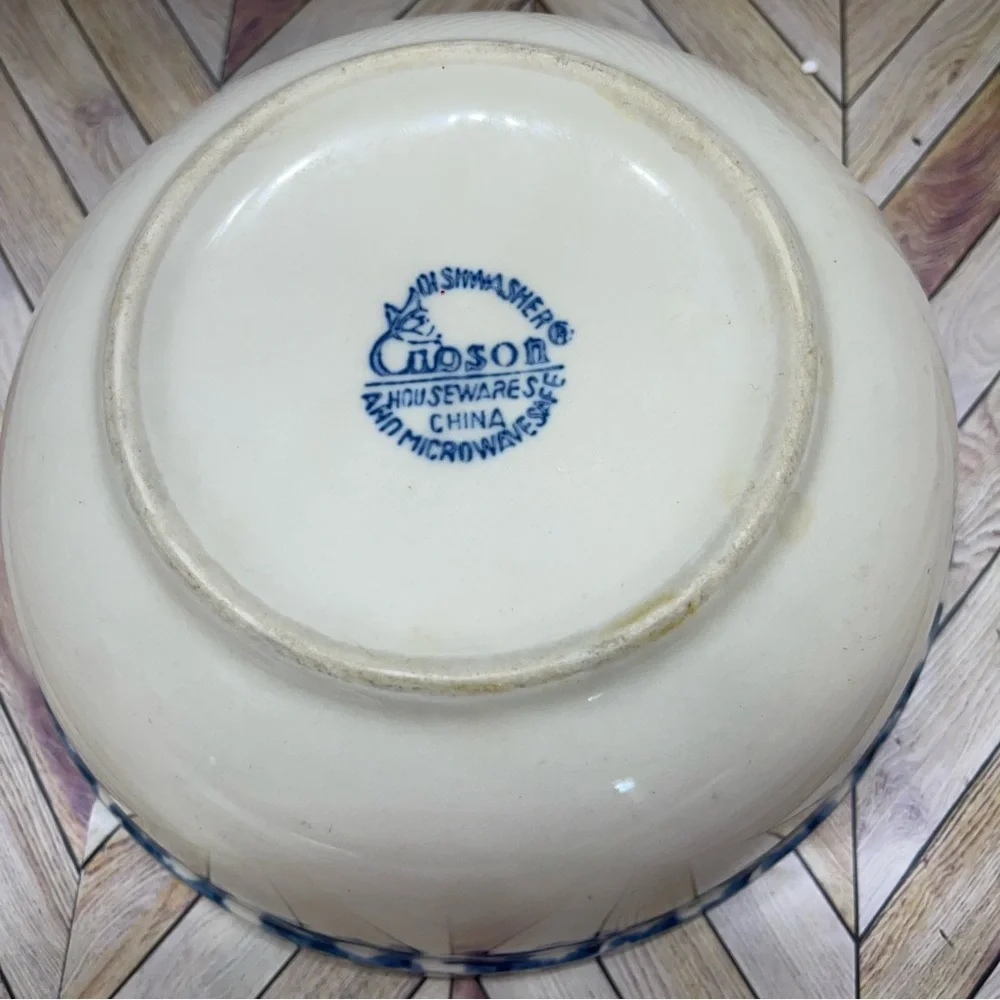 Gibson COBALT‎ SPONGE Blue Beige Smooth Stoneware Round Serving Bowl R7
